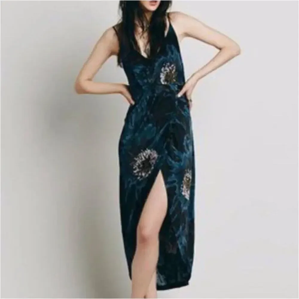 Free People Summer Lady Satin Printed Midi Dress